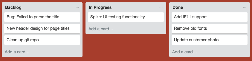 Taskboard with single task in todo: 'Spike: UI testing functionality'